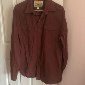 Western Aloha Shirt Mens Large Brown Clay Pearl Snap